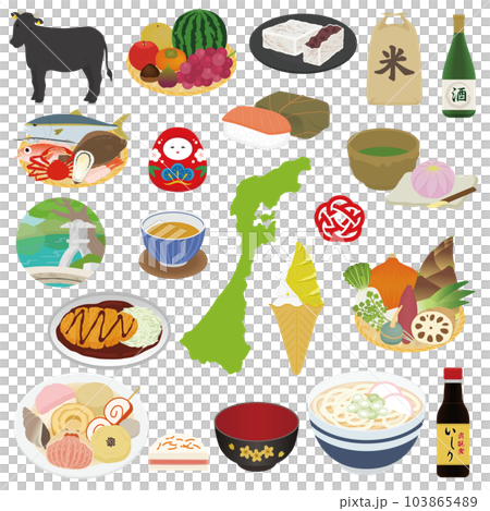 Ishikawa prefecture specialty illustration set 103865489
