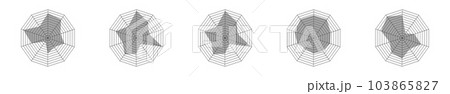 Set of decagon radar chart or spider graph templatse isolated on white background. Graphic nethod of comparing items on different characteristics 103865827