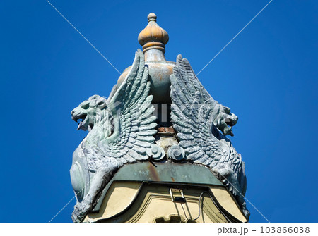 Kiev, Ukraine August 23, 2020: Architectural decoration of ancient buildings Kiev, Ukraine August 23, 2020: Architectural decoration of ancient buildings 103866038
