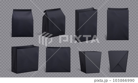Realistic set of black paper bag and box 103866990