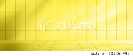 Yellow ceramic tile on bathroom wall and floor 103866997