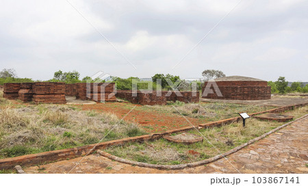 View of Ruins of Bavikonda Ancient Buddhist Stupa, Visakhapatnam, Andhra Pradesh, India. 103867141