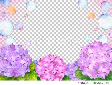 Frame of hydrangeas and soap bubbles Frame of hydrangeas and soap bubbles 103867240