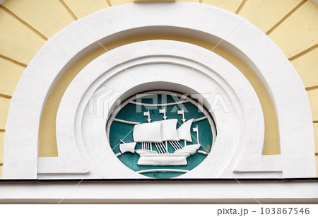 Kiev, Ukraine July 6, 2021: architecture on the facade of the building of the State Institution "National Medical University named after O.O. Bogomolets "in the city of Kiev Kiev, Ukraine July 6, 2021: architecture on the facade of the building of the State Institution "National Medical University named after O.O. Bogomolets "in the city of Kiev 103867546