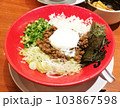 Top View Japanese Rice Pork Seaweed Onsen Egg. 103867598