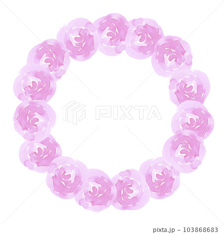 Hand drawn watercolor pink roses wreath on white background. Scrapbook, post card, wedding invitation, album. Hand drawn watercolor pink roses wreath on white background. Scrapbook, post card, wedding invitation, album. 103868683