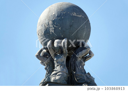 Kiev, Ukraine August 23, 2020: Architectural decoration of ancient buildings Kiev, Ukraine August 23, 2020: Architectural decoration of ancient buildings 103868913