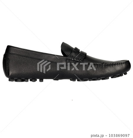 Moccasins in classic style, black leather, on a white background. 103869097