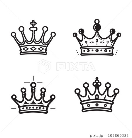 Hand Drawn vintage crown logo in flat line art style Hand Drawn vintage crown logo in flat line art style 103869382