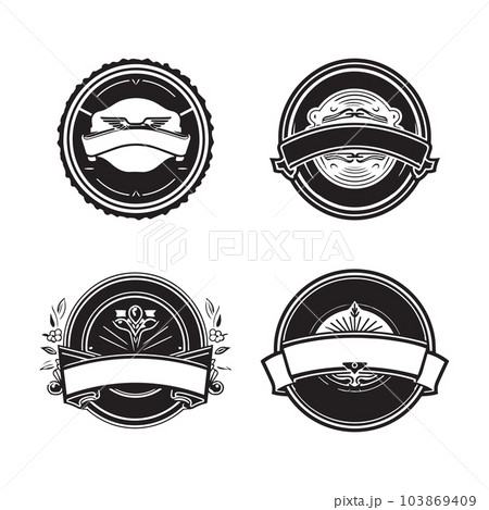 Hand Drawn vintage logo in flat line art style 103869409