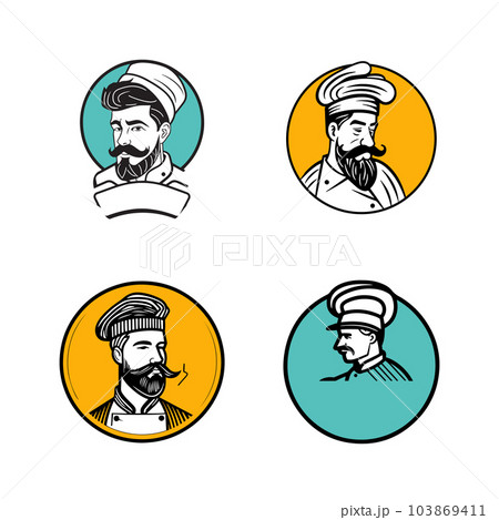 Hand Drawn vintage male chef in flat line art style 103869411