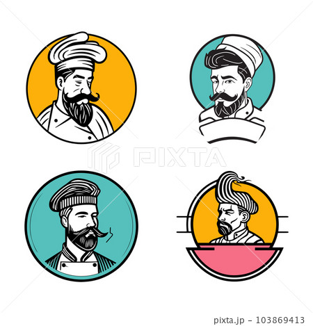 Hand Drawn vintage male chef in flat line art style 103869413