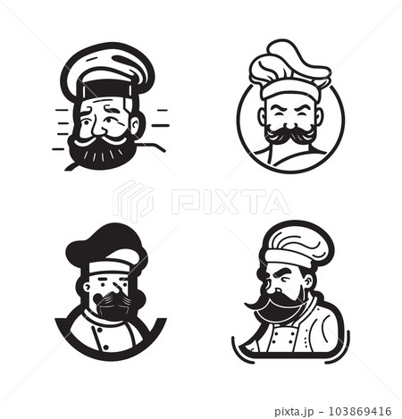 Hand Drawn vintage male chef in flat line art style 103869416