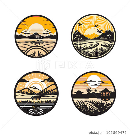 Hand Drawn vintage nature and fields logo in flat line art style 103869473