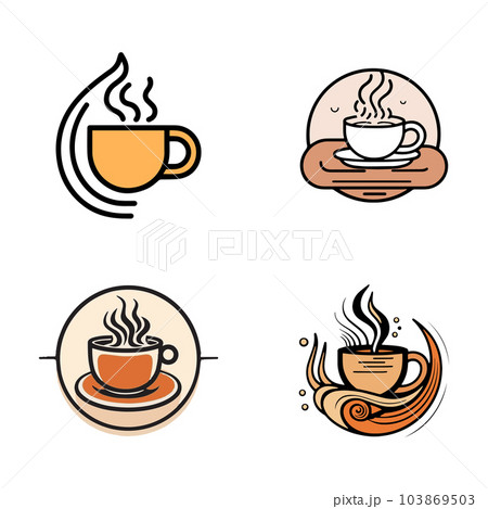 Hand Drawn vintage hot coffee logo in flat line art style Hand Drawn vintage hot coffee logo in flat line art style 103869503