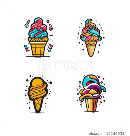 Hand Drawn vintage ice cream shop logo in flat line art style 103869534