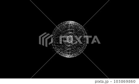 Rotating planet in the form of particles or molecules monochrome on black background. Cosmic phenomenon 103869860