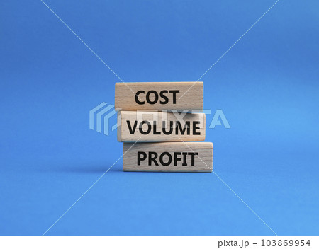 Cost Volume Profit symbol. Concept word Cost Volume Profit on wooden blocks. Beautiful blue background. Business and Cost Volume Profit concept. Copy space 103869954