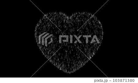 3D heart of a million spermatozoa shoots and gradually falls down on dark background. Figure of heart for holiday 103871380