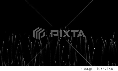 Single fireworks in a row take off. A series of particle shots into the air on dark background. Science concept Single fireworks in a row take off. A series of particle shots into the air on dark background. Science concept 103871381