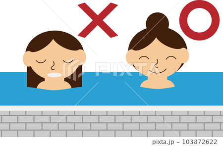 公衆浴場での髪が長い人の入浴の仕方のイラスト 公衆浴場での髪が長い人の入浴の仕方のイラスト 103872622