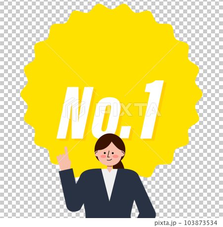 Illustration of the No. 1 medal and a woman in a suit pointing her index finger Illustration of the No. 1 medal and a woman in a suit pointing her index finger 103873534
