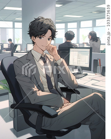 椅子に座るイケメン風男性サラリーマン（Generative AI） 103873639