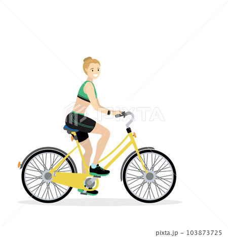 Happy caucasian female bicyclist, 103873725
