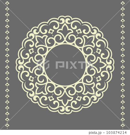 Decorative frame Elegant vector element for design in Eastern style, place for text. Floral beige and gray border. Lace illustration for invitations and greeting cards Decorative frame Elegant vector element for design in Eastern style, place for text. Floral beige and gray border. Lace illustration for invitations and greeting cards 103874214