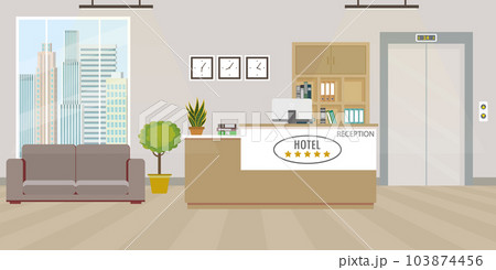 Empty reception interior with furniture 103874456