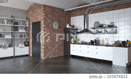 Apartment interior with kitchen. 103874822