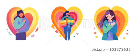 collection set vector illusatration of woman hugging herself isolate on white 103875633