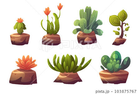 ui set vector illustration of cute cactus with blossom isolated on white background 103875767