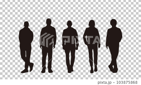 Silhouette of five people standing side by side 103875868