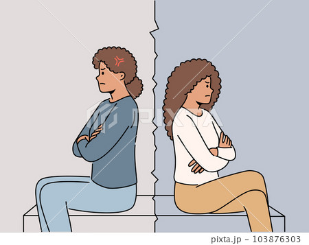Resentment between african american mother and teenage girl sitting back to back after quarrel 103876303