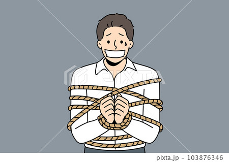 Businessman tied in ropes taken in hostage Businessman tied in ropes taken in hostage 103876346