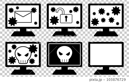 計算機感染病毒或被黑客入侵的圖像插圖素材集 103876729