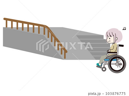 スロープと車椅子のシニア女性 スロープと車椅子のシニア女性 103876775