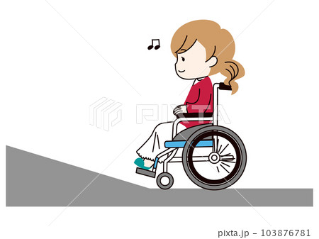 スロープと車椅子の女性 103876781