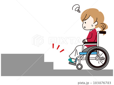 段差に困る車椅子の女性 103876783