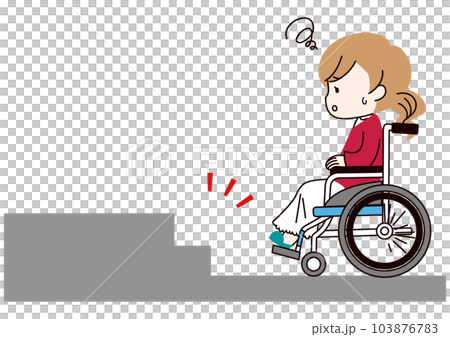 段差に困る車椅子の女性 103876783