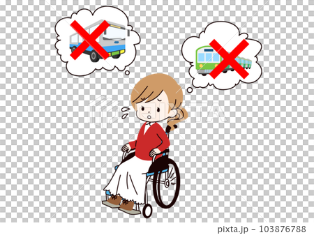 A woman in a wheelchair who is worried about transportation 103876788