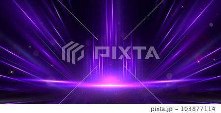 Abstract purple light rays on black background with lighting effect and bokeh. 103877114
