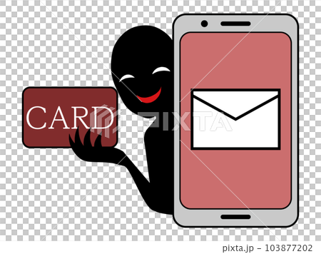 Illustration material of a bad person image holding a phishing mail and a card 103877202