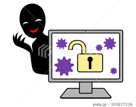 ハッキングされたパソコンと悪人イメージのイラスト素材 103877226