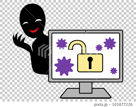 ハッキングされたパソコンと悪人イメージのイラスト素材 103877226