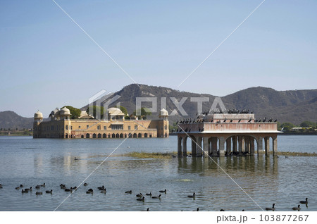 Jal Mahal or Water Palace is a palace in the middle of the Man Sagar Lake, built in the Rajput style of architecture on a grand scale, Jaipur, Rajasthan, India Jal Mahal or Water Palace is a palace in the middle of the Man Sagar Lake, built in the Rajput style of architecture on a grand scale, Jaipur, Rajasthan, India 103877267
