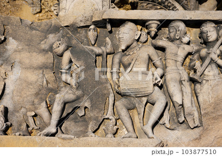 Carved idols on the pillar of Harshnath Temple, an ancient Hindu temple dedicated to Lord Shiva, situated on the top of a hill at Harsh Ki Pahadi, dated 973 CE, Sikar, Rajasthan, India Carved idols on the pillar of Harshnath Temple, an ancient Hindu temple dedicated to Lord Shiva, situated on the top of a hill at Harsh Ki Pahadi, dated 973 CE, Sikar, Rajasthan, India 103877510