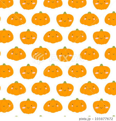 Seamless pattern with cute pumpkins. Vector illustration. Flat style. Kids Halloween print with pumpkins. Seamless pattern with cute pumpkins. Vector illustration. Flat style. Kids Halloween print with pumpkins. 103877672