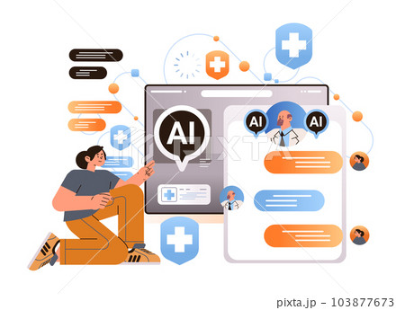 professional financial advisor giving advise in computer app with ai helper bot investment money management planning concept horizontal vector illustration professional financial advisor giving advise in computer app with ai helper bot investment money management planning concept horizontal vector illustration 103877673
